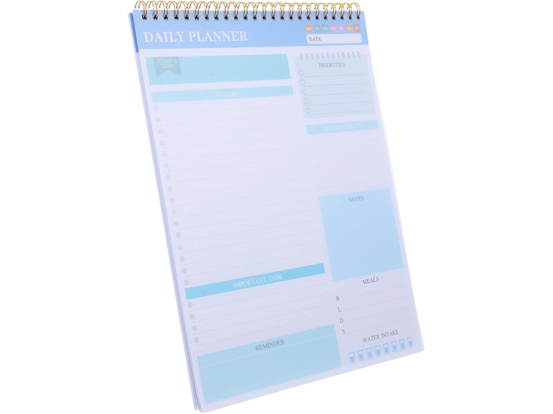 Cuaderno espiral A4 semanal, sin fecha, planificador diario, 52 páginas, tapa azul claro, organizador para Gokoco