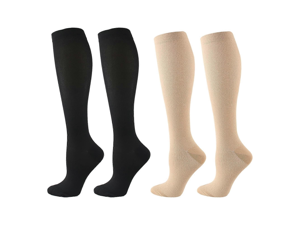 Meias De Compressão 2 Pares Unisex Altas Coxas 20-25 Mmhg Varizes Circulação Esporte Trabalho Viagens Tamanho S/m