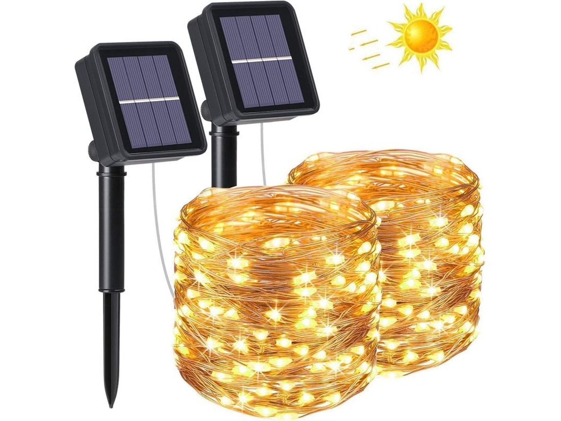 Luces navideñas solares 2026, impermeables IP64, 100 LED, 8 modos, para uso exterior, cable de cobre flexible de 10 m.