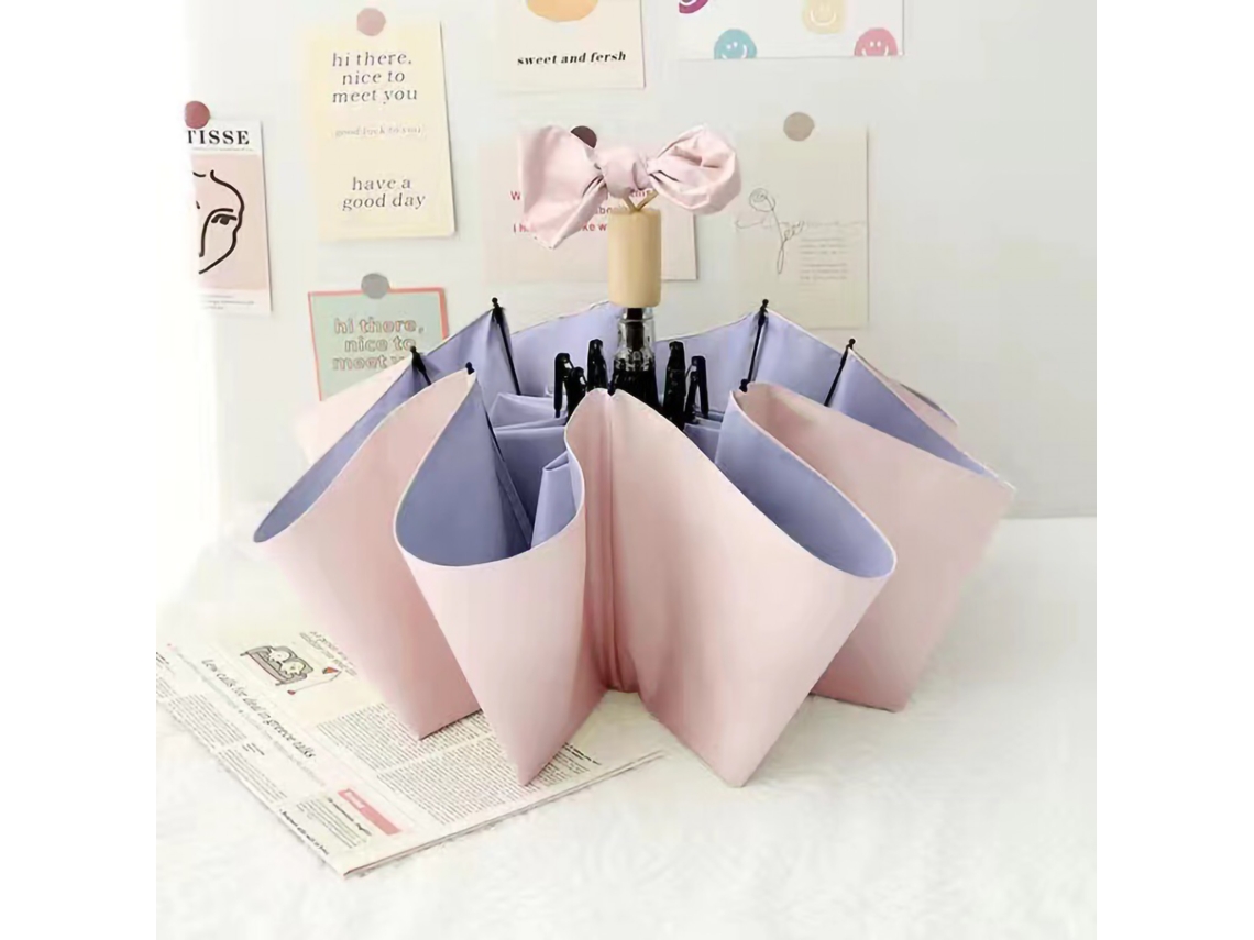 Sombrilla Solar Plegable Con Protección Uv, Contra El Sol Y La Lluvia, Color Rosa Y Morado.