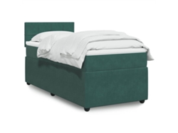 Cama Box Spring Con Colchón Terciopelo Verde Oscuro 80x200 Cm