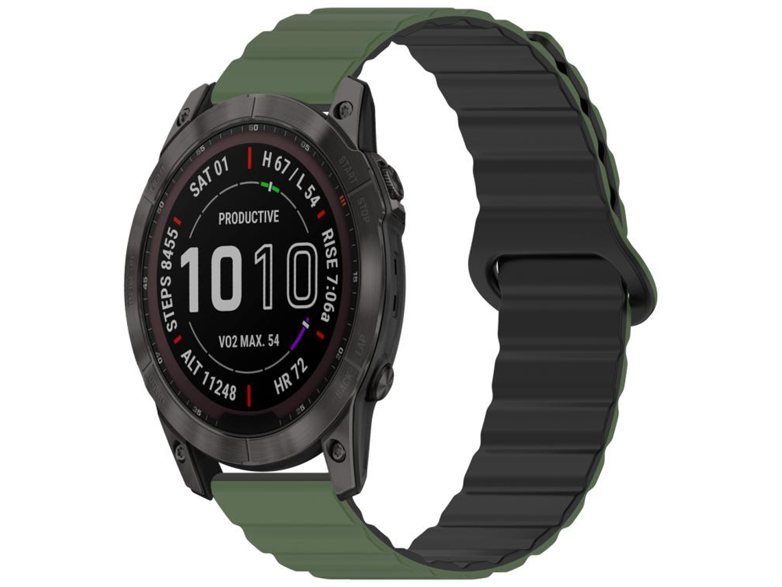 Bracelete Para Garmin Fenix 8 / 7x / 6x / 5x (26mm) - Silicone Magnético Brilhante Verde-exército E Preto