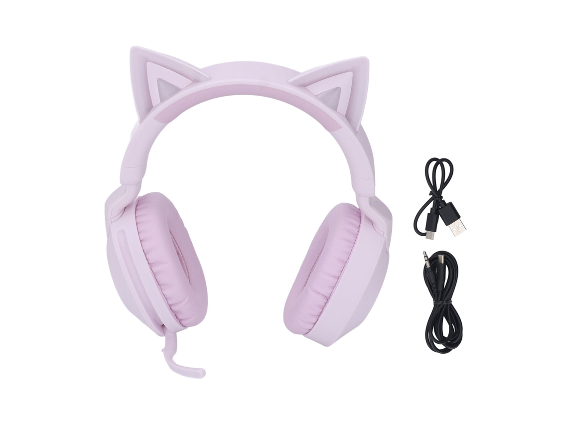 Fone De Ouvido Sem Fio Com Orelha De Gato Bluetooth 5.4 Luz Led Microfone Dobrável Controle De Volume Roxo