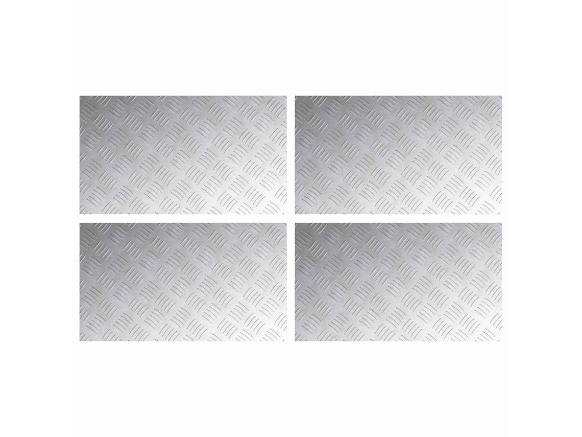 Taburete rectangular, 4 piezas, color plata, 70 x 40 cm, aluminio, EXCLUSIVO DE LA CASA