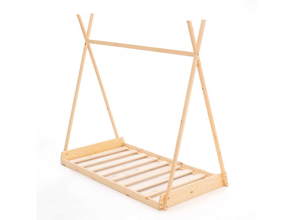 Cama Infantil Tipi Montessori de Madera Ecológica ROBINCOOL Tipi Dreams 150 5X75X138 Cm para Colchón de 140X70 Cm Guirnalda Led
