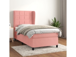 Cama Box Spring Con Colchón Terciopelo Rosa 100x200 Cm