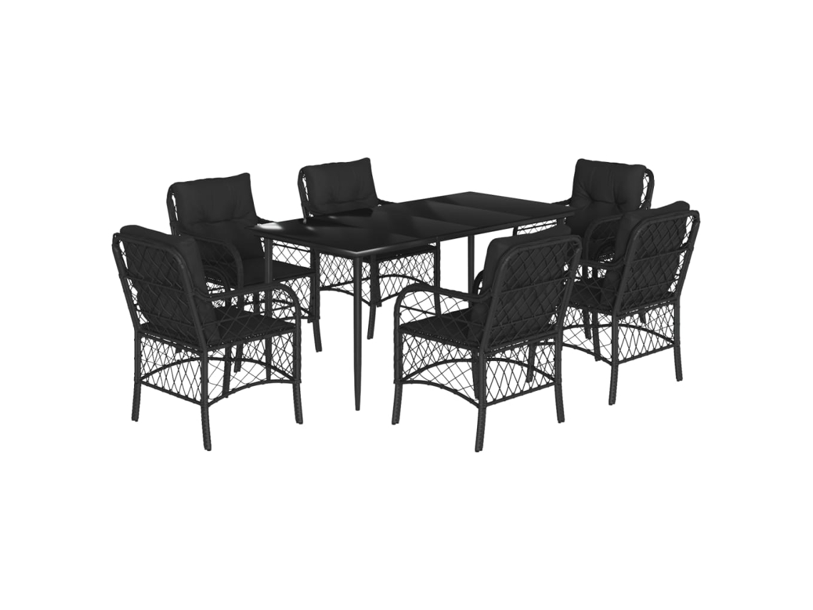 Conjunto 7 de comedor de jardín VIDAXL y cojines ratán sintético negro