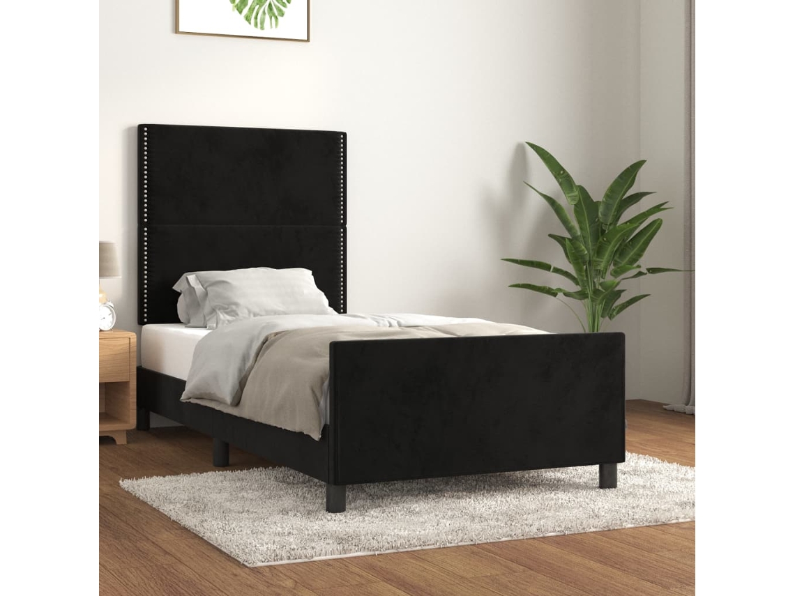 Estructura De Cama Sin Colchón Terciopelo Negro 100x200 Cm