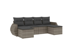 Exclusivo de Maison: Conjunto de sofá de jardín de 6 piezas con cojines de mimbre gris.