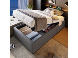 Estructura de cama tapizada USB-C en gris lino GUTENT (90 x 190 cm)