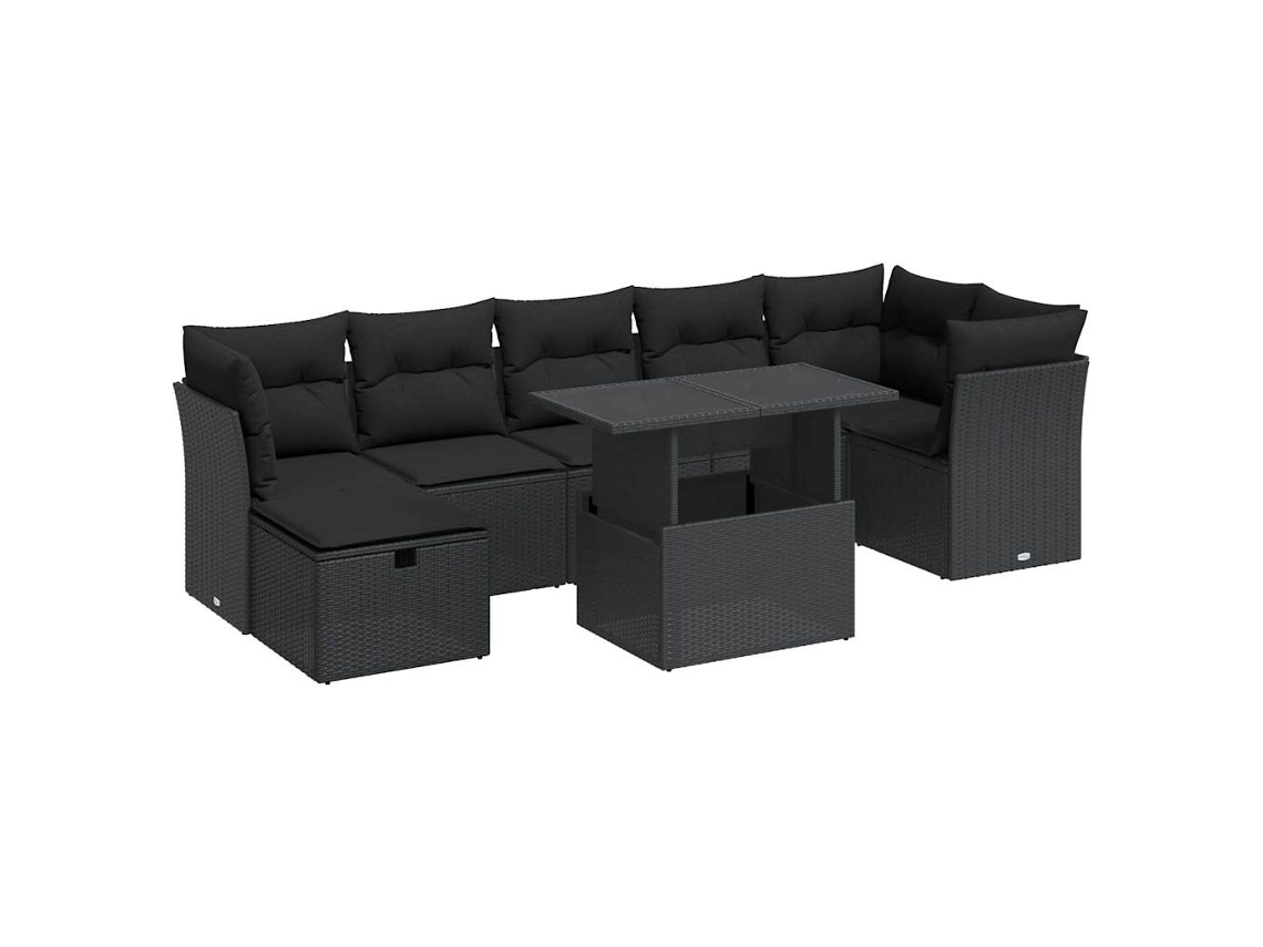 Conjunto 8 de sofás de jardín y cojines VIDAXL ratán sintético negro