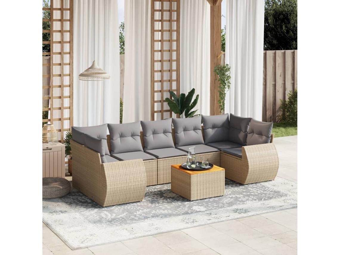 Conjunto de 8 sofás de jardín con cojines de mimbre beige Dkd Home Decor