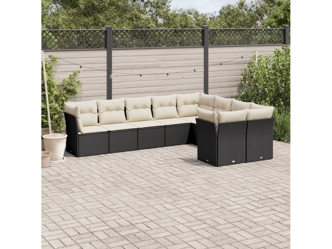 Conjunto de sofás de jardín de 9 piezas DKD Home Decor con cojines de mimbre negros