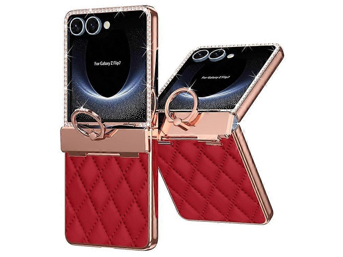 Funda Para Teléfono Móvil Con Diamantes De Imitación Y Soporte Para Anillo De Cuero Con Diamantes, Compatible Con Samsung Galaxy Z Flip7 5g (pc)