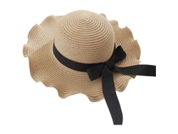 Sombrero De Paja Plegable De Verano Para Mujer Con Protección Uv, Ala Ondulada, Sombrero Elegante Con Lazo, Color Caqui.
