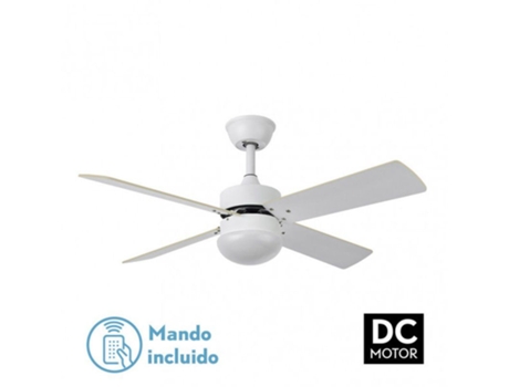 Ventilador Dc Sofia 2xE27 Blanco 4 Aspas Rev.Blanca/haya 40x107d con mando Temporizador FABRILAMP