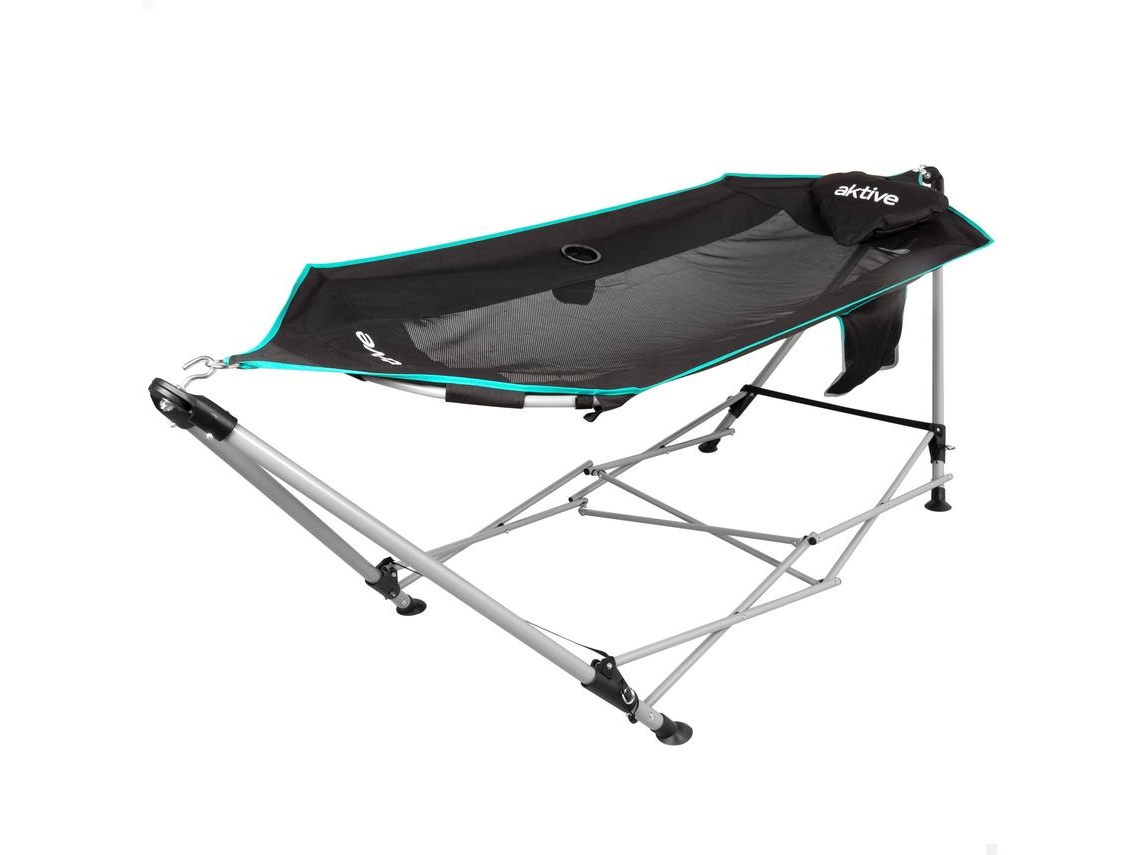 Hamaca plegable con estructura de acero de 265 x 78 x 80 cm con portavasos activo