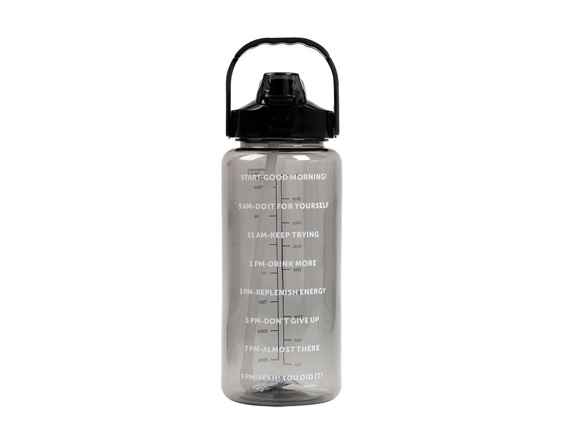 Botella de agua deportiva de 2 litros con tapa y vaso, apta para microondas, MDUG (negra)