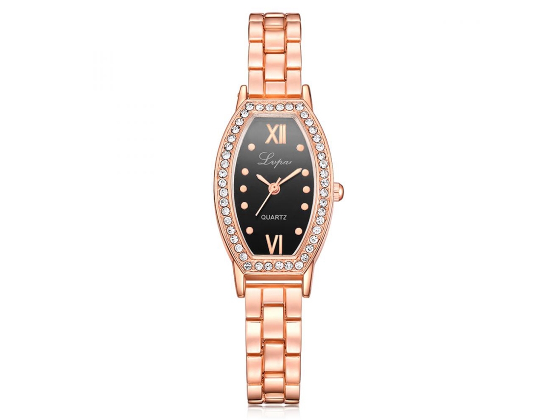 Reloj De Pulsera Gaiety De Aleación Con Manecillas Huecas, Correa De Pu, Movimiento De Cuarzo Y Decoración De Diamantes De Imitación Dorados.