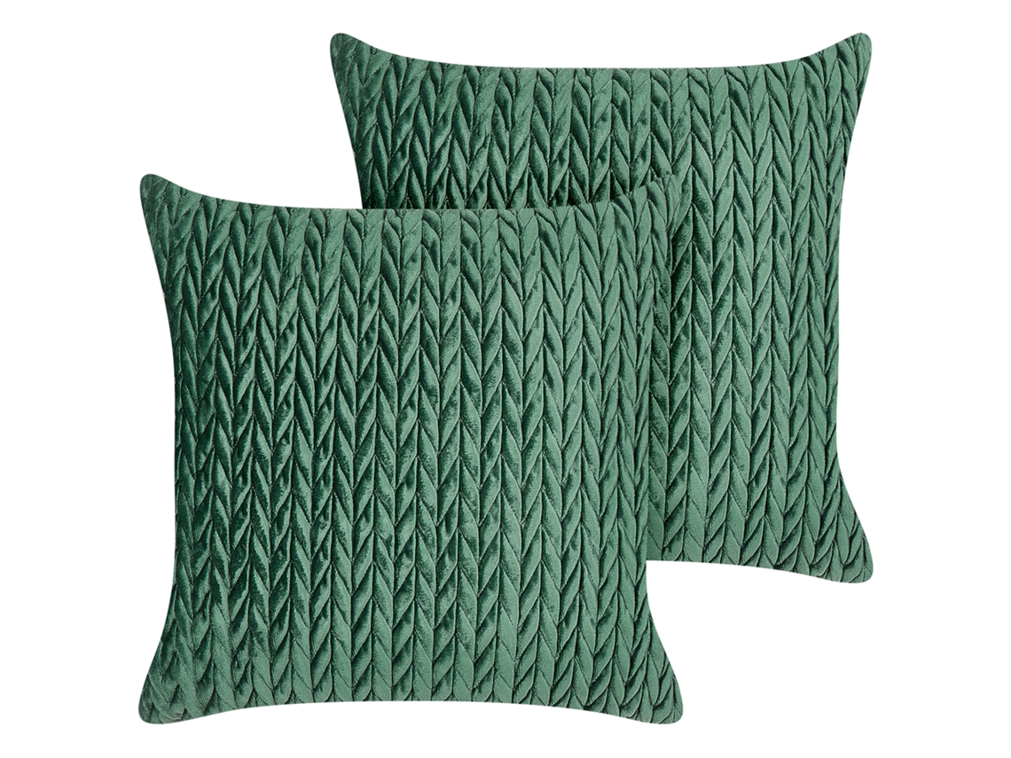 Juego de cojines con textura trenzada BELIANI Eclipta de Poliéster Verde 45x45x7