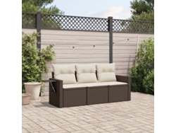 3 Pcs Conjunto Sofás De Jardím Com Almofadões Vime Pe Castanho Dkd Home Decor