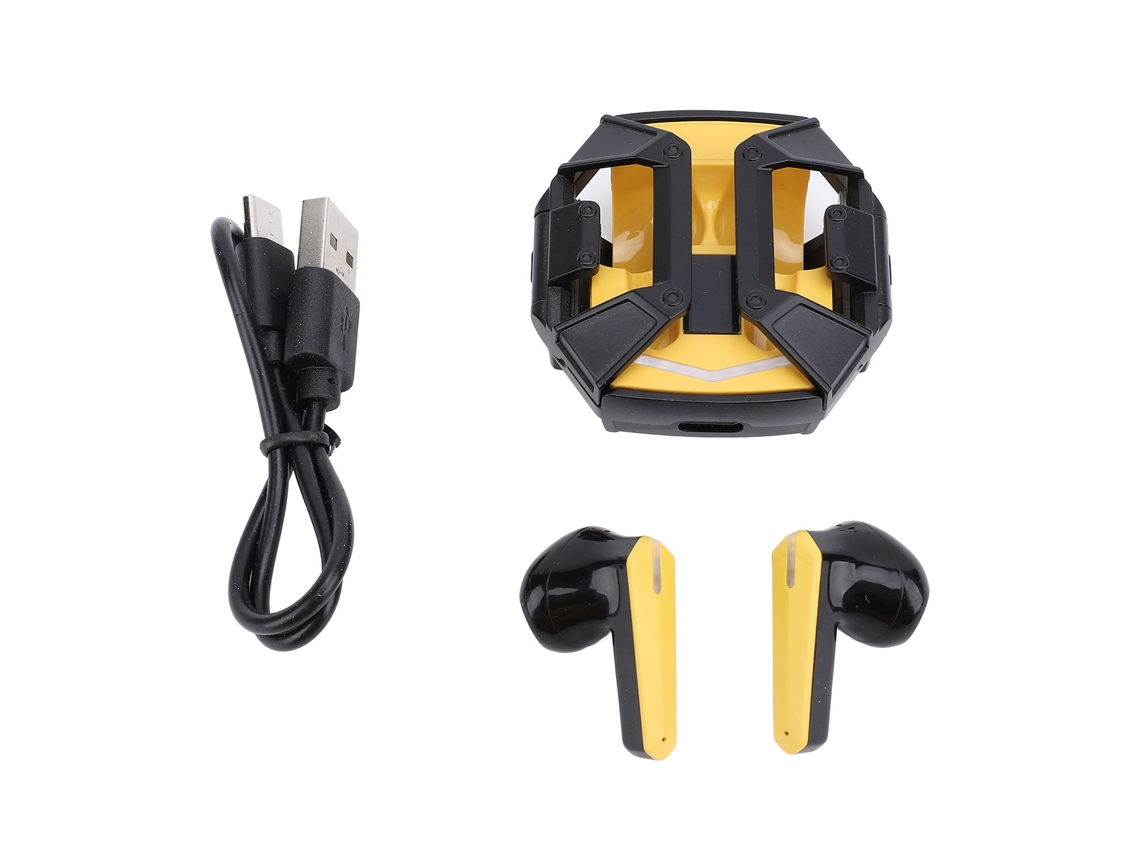 Auriculares Inalámbricos Bluetooth 5.3, Ligeros, Resistentes Al Agua, Para Deportes Y Videojuegos, Estilo Mecánico, Color Negro Y Amarillo.