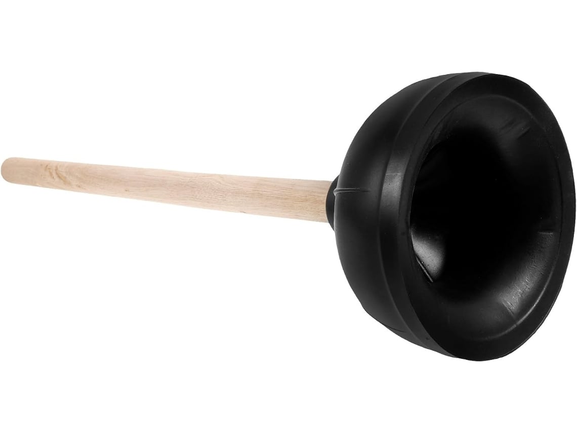 Desatascador de inodoro fabricado en caucho natural con mango ergonómico de madera.