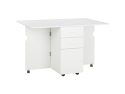 Mesa Plegable Con Ruedas, Cajones Y Puertas Abatibles Para Cocina, 120x80x75cm, Blanca.