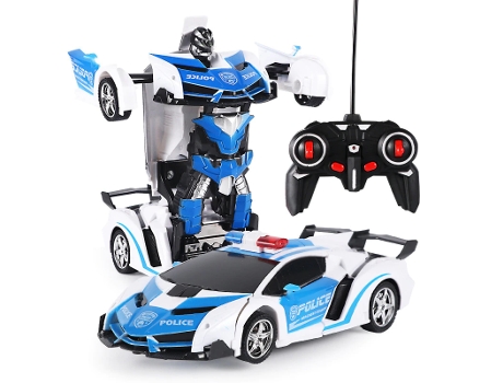 Rc Deformado Coche 2 En 1 Robot de Control Remoto Transformación Robot de Juguete Azul Blanco