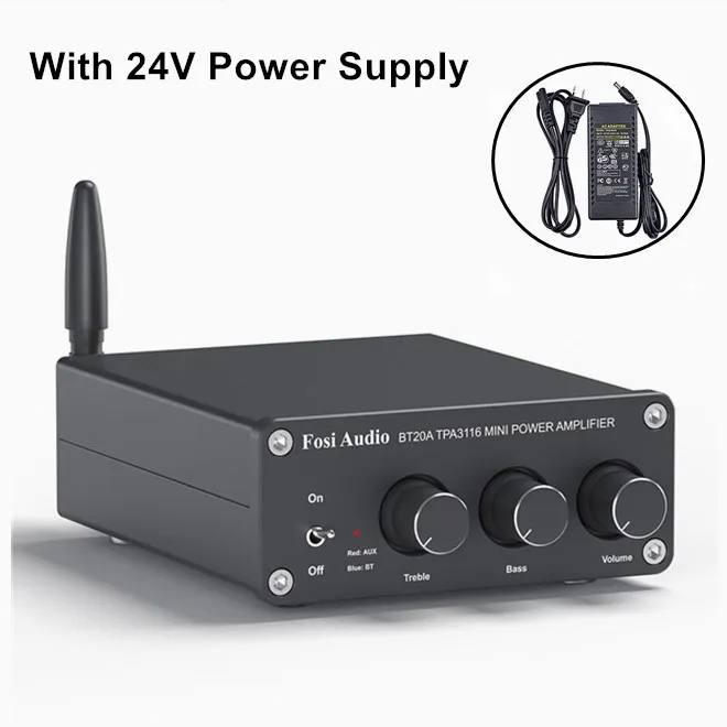 Amplificador receptor Bluetooth 5.0, amplificador de potencia de audio digital MDUG (negro, 24 V)