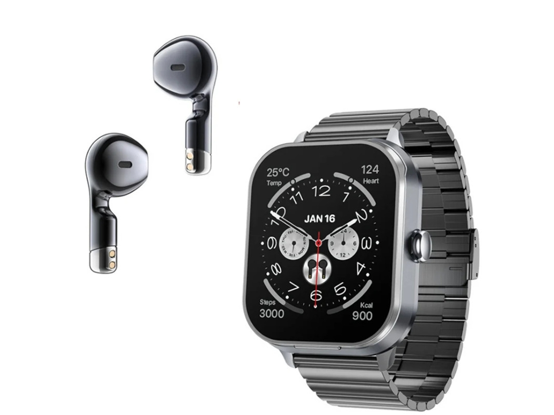 Reloj inteligente con auriculares TWS, 2 en 1, Bluetooth, llamadas, deportivo, monitor de ritmo cardíaco y salud, gris, Bestvite