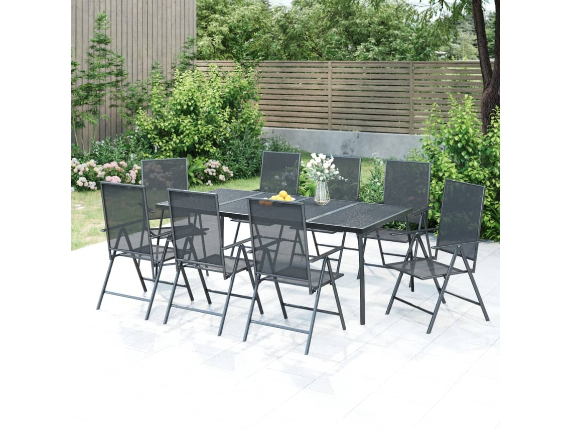 Conjunto de comedor de jardín DKD Home Decor de 9 piezas, acero antracita