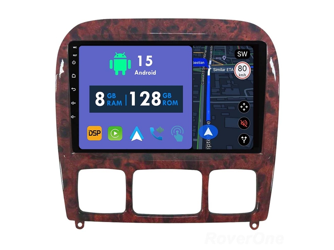 Coche Radio Android Auto Autoradio 8GB RAM 128G ROM CarPlay Navegación GPS Pantalla Táctil RoverOne para Mercedes Benz S-Class S Class W220 VV220 1998 - 2005 