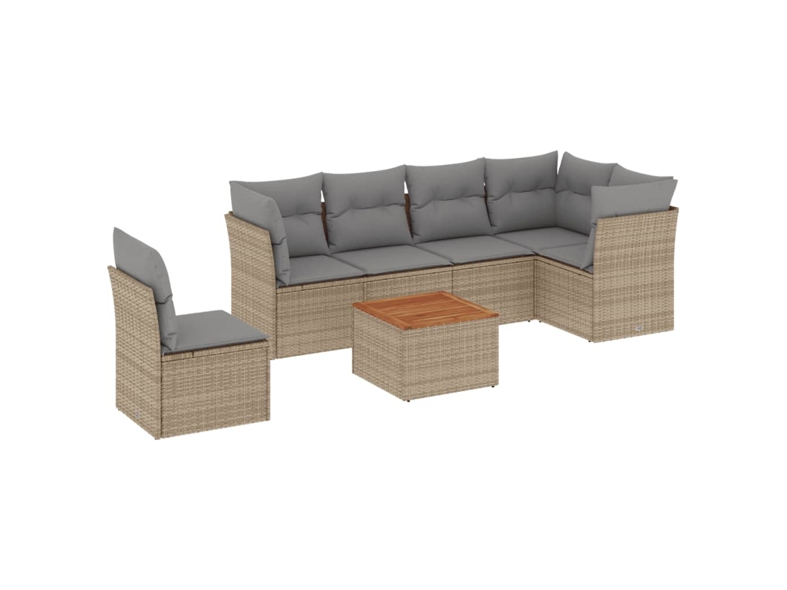Conjunto 7 de sofás jardín con cojines beige mezcla VIDAXL ratán PE