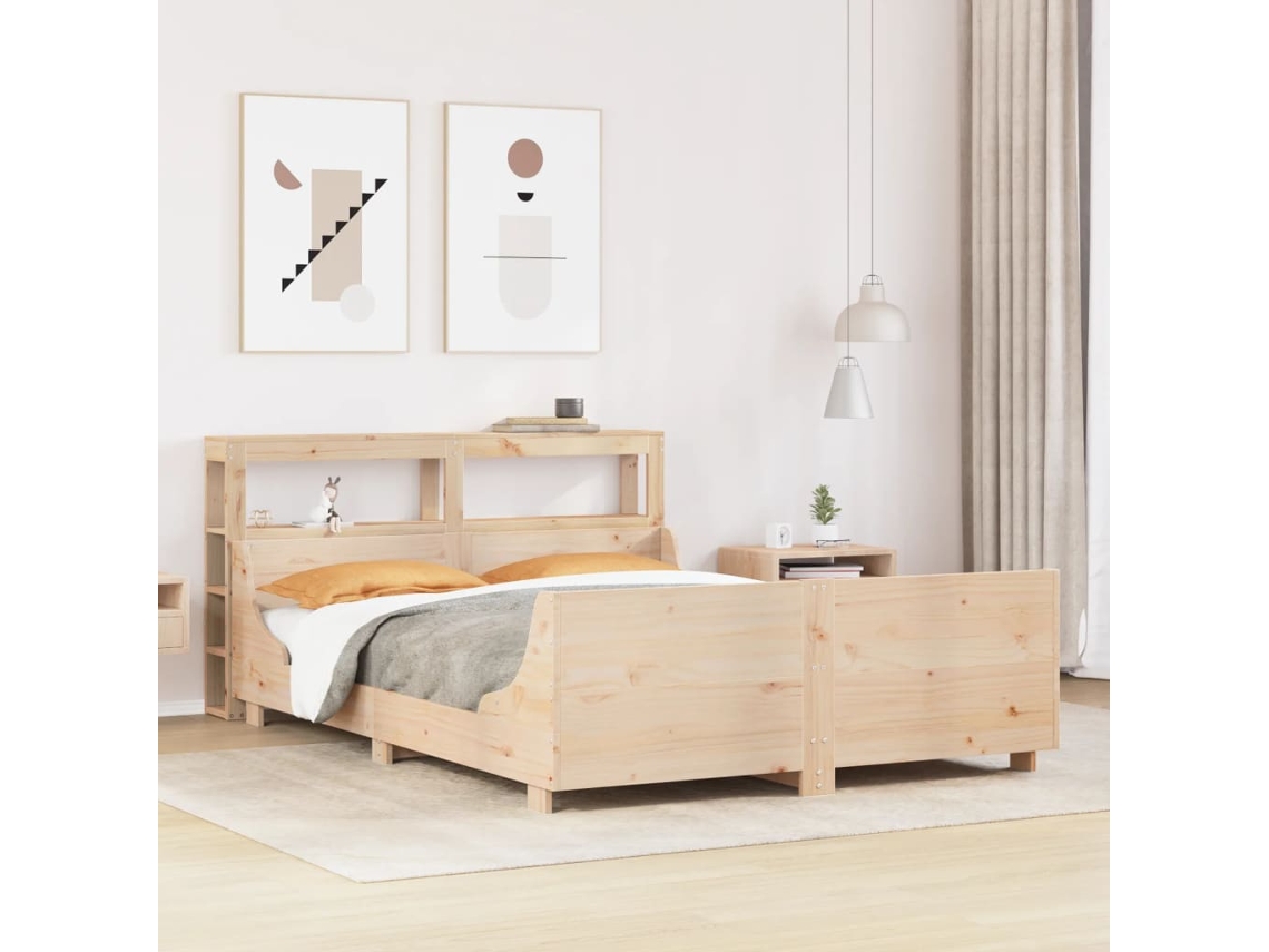 Estructura De Cama Sin Colchón Madera De Pino Blanco 150x200 Cm