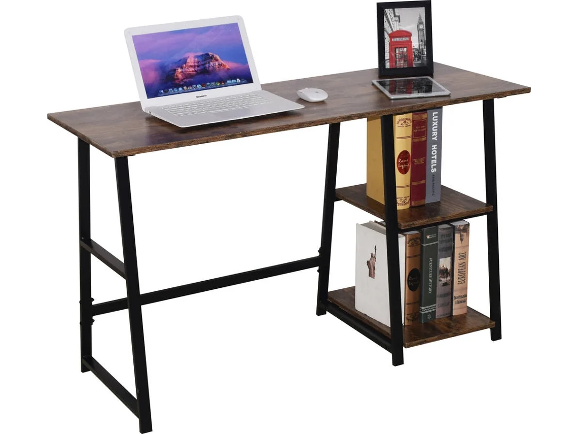 Escritorio con Estantes MITSAI Riga Marrón Oscuro y Negro (50 x 73 x 120 cm - Madera y Metal)