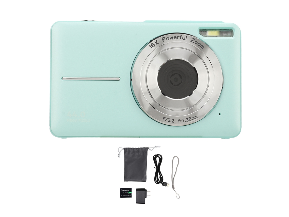 Cámara Digital 44mp 1080p Hd 16x Zoom Autoenfoque Pantalla Ips 2.5 Pulgadas Anti-shake Pocket Para Viajes Grabación De Vida Verde Plug Us 100‑240v