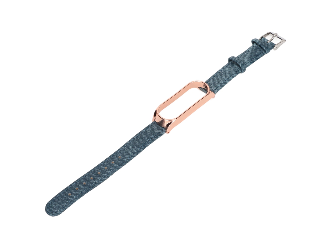Correia De Relógio Em Padrão Jeans Para Xiaomi Mi Band 6/5 Nfc Com Fivela Dourada Estilo Retro