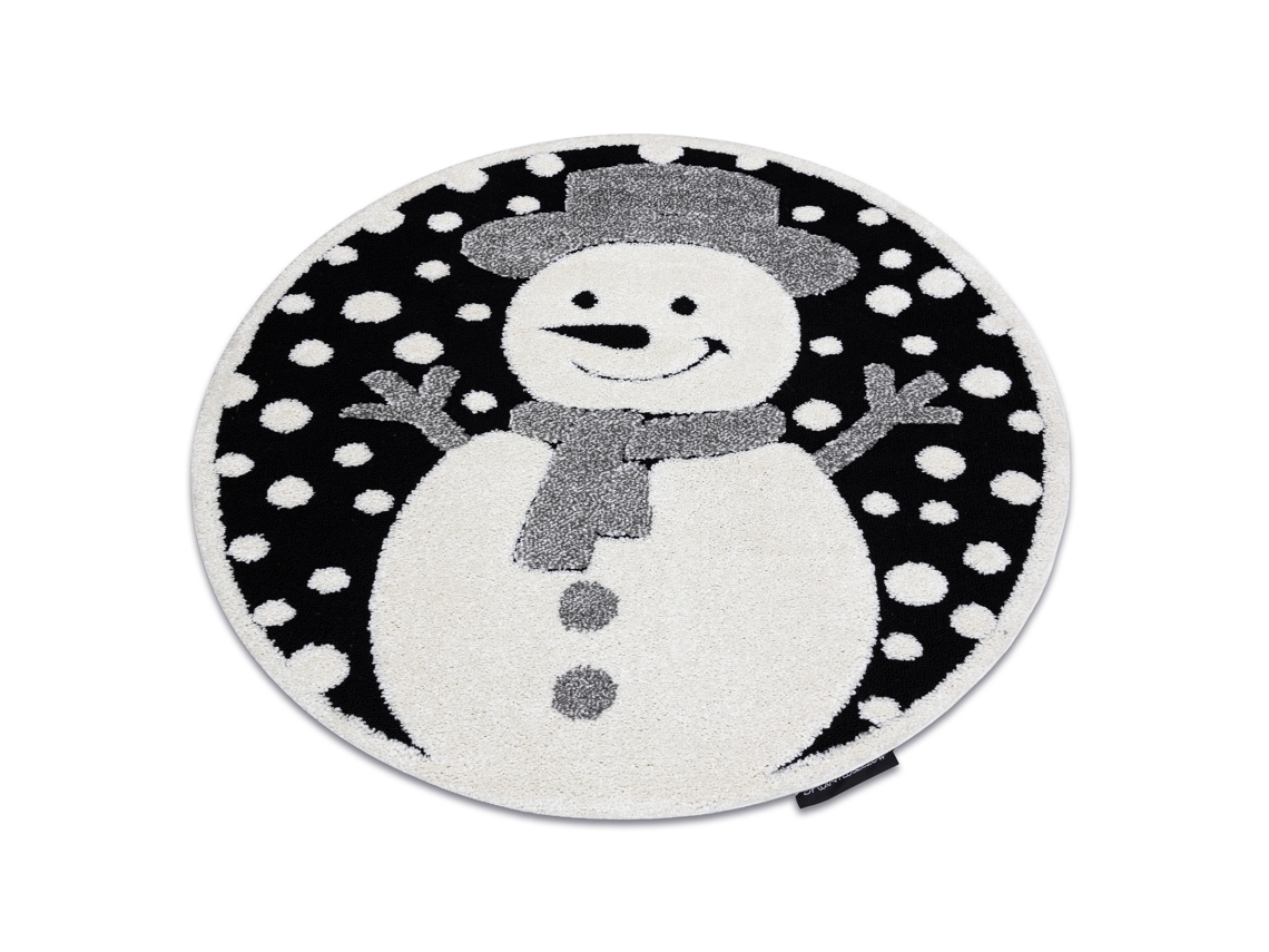 Alfombra Infantil Moderna Joy Circulo Snowman Monigote de Nieve, Para Niños - Estructura Dos Niveles de Vellón Negro/Crema (circulo 120 cm)