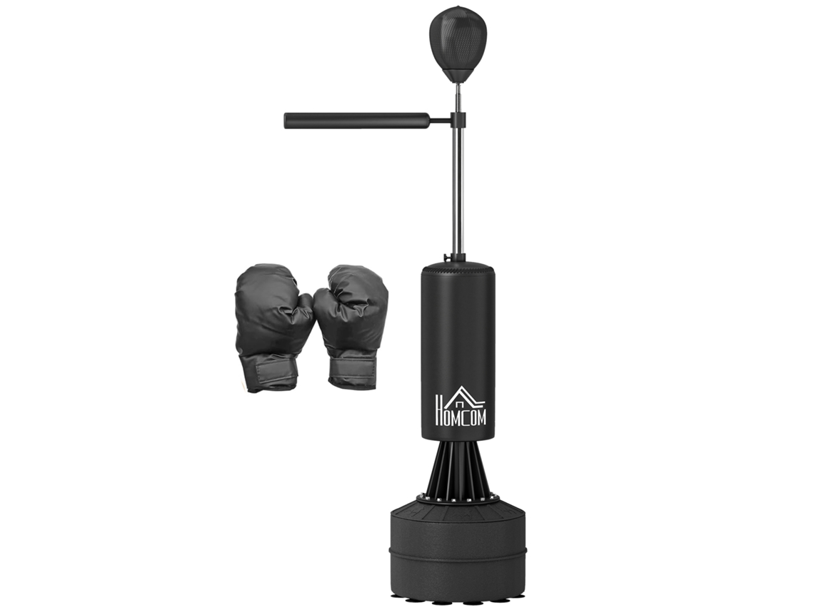 Saco de boxeo vertical con pelota de reflejos de velocidad, 155-205 cm, negro.