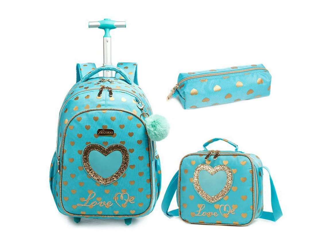 Mochila escolar con ruedas para niños, mochila con ruedas, juego de mochila con fiambrera