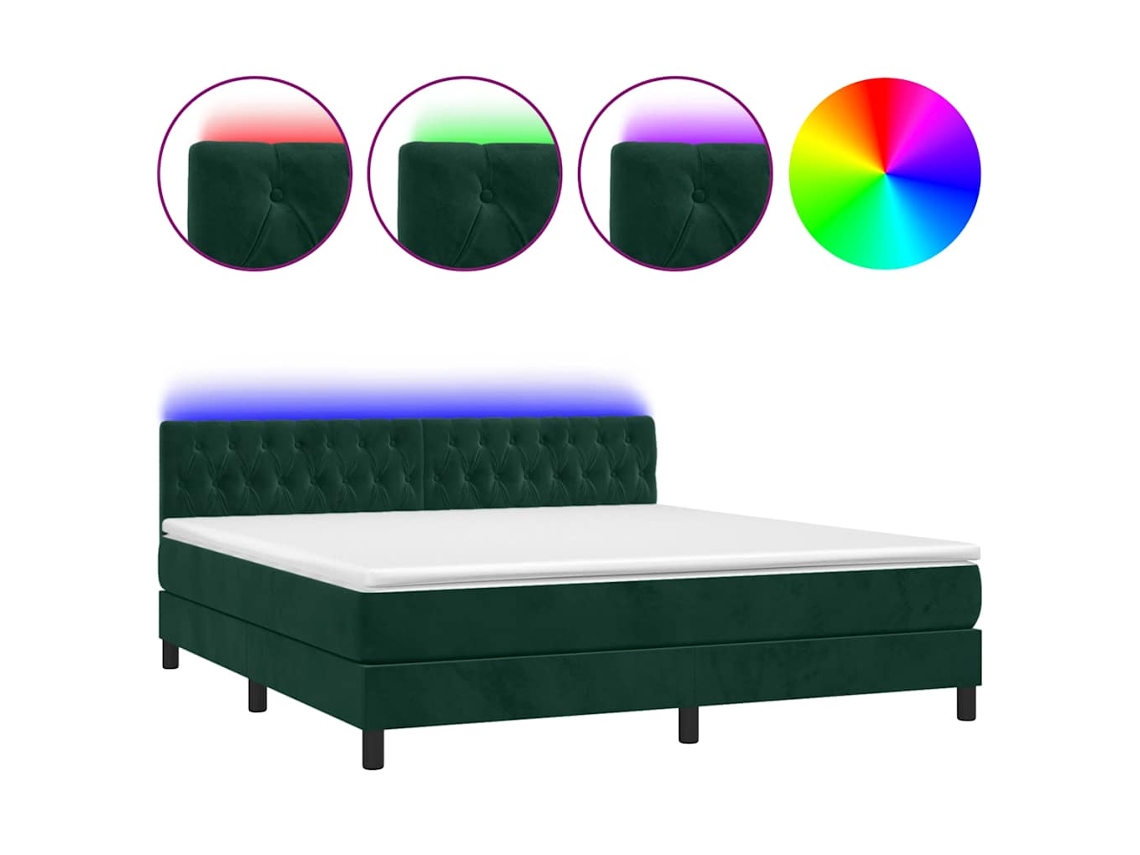Maison Exclusive - Cama Box Spring Colchón Y Led Terciopelo Verde Oscuro 160x200cm
