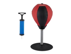 Relaxdays Punching Ball De Mesa Con Hinchador, Pera De Box Para Escritorio, Boxeo De Oficina Contra Estrés, Rojo Y Negro