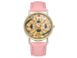 Reloj De Pulsera Unisex De Cuarzo Con Correa De Pu Con Estampado Espacial Rosa Y Esfera Redonda.