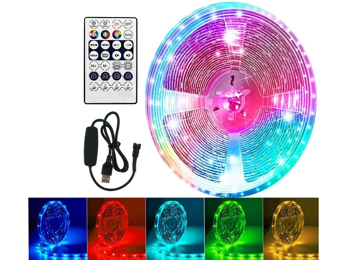 Tira De Luz De 30m 260led Usb 2.4g Bluetooth Rgb 5v Led Retroiluminación Banda De Luz Flexible Con 28 Teclas Control Remoto Gusshious