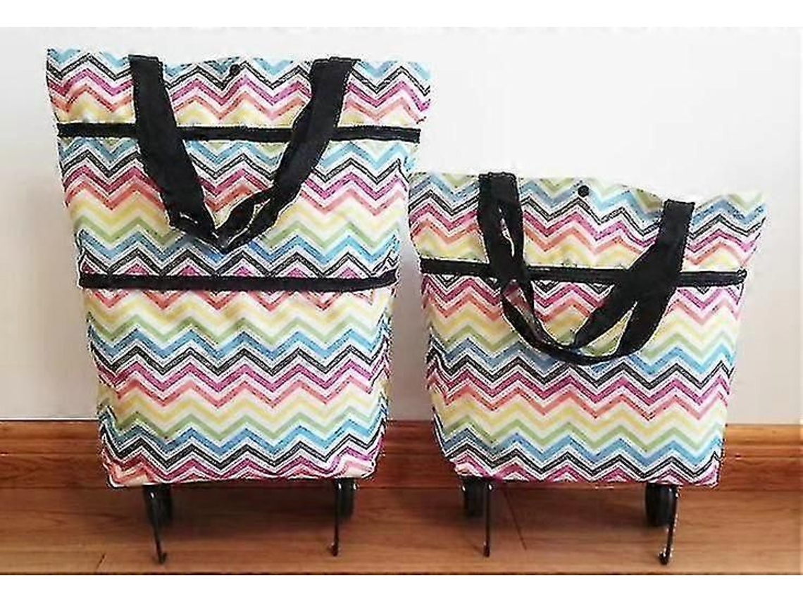 Carrito de compras plegable 2 en 1 con cremallera plegable de dos niveles y bolsa de compras plegable con ruedas. GOKOCO