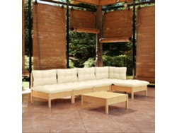 Conjunto de jardín de 6 piezas con cojines de pino crema DKD Home Decor