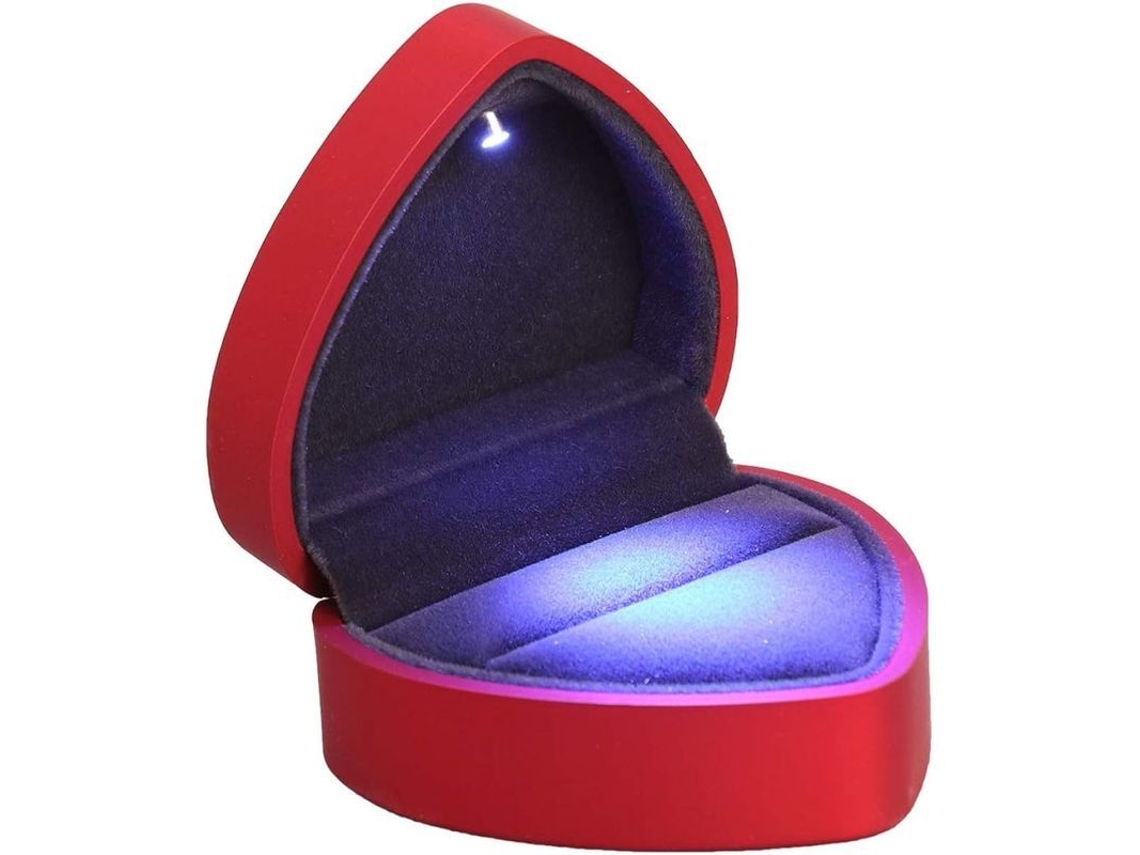Caja Para Anillos Con Forma De Corazón Con Luz Led Para Pedidas De Mano, Aniversarios O Regalo De San Valentín - Roja
