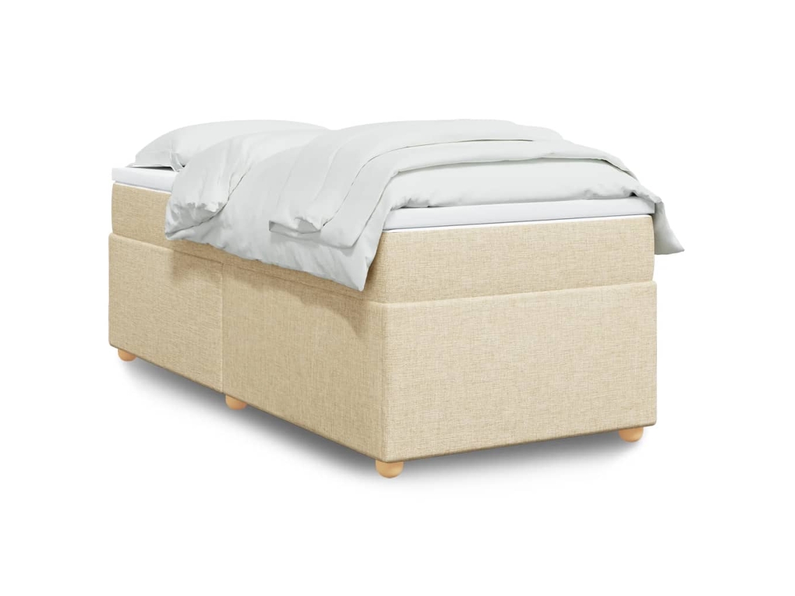 Cama Box Spring Con Colchón Tela Color Crema 90x190 Cm