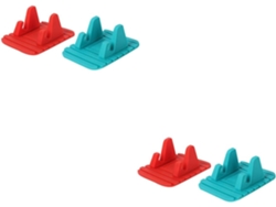 Suporte Para Celular Veicular De 4 Peças, Silicone Antiderrapante, Para Celulares, Vermelho